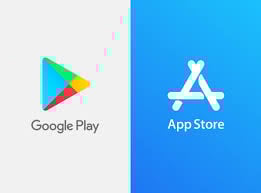 App store and Google Play logo